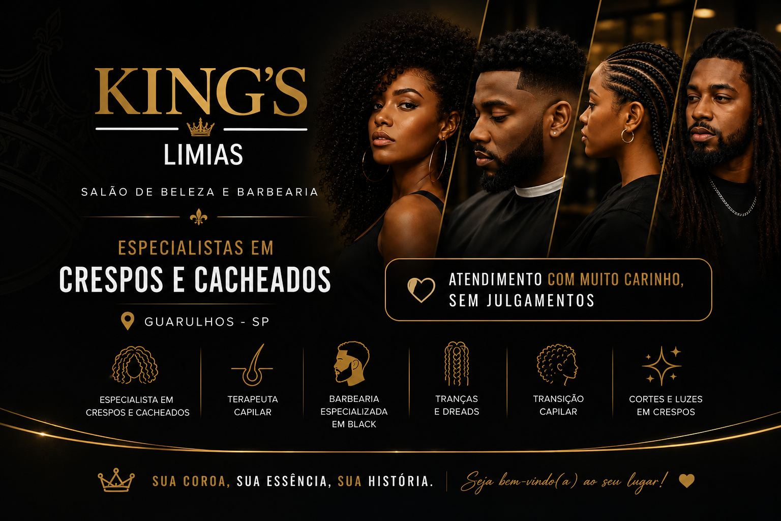 Profissional King's Limias realizando serviço especializado em cabelo crespo em Guarulhos